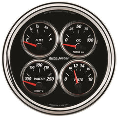 AutoMeter - Autometer Designer Black II 100PSI/100-250 Deg F/8-18 Volt Oil Press/Water Temp/Volt/Fuel Quad Gauge - Demon Performance