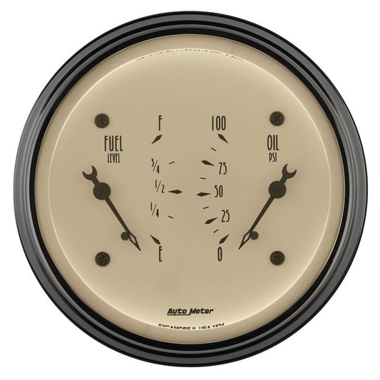 AutoMeter - AutoMeter Gauge Dual Fuel & Oilp 3-3/8in. 0 Ohm(e) to 90 Ohm(f)& 100PSI Elec Antq Beige - Demon Performance