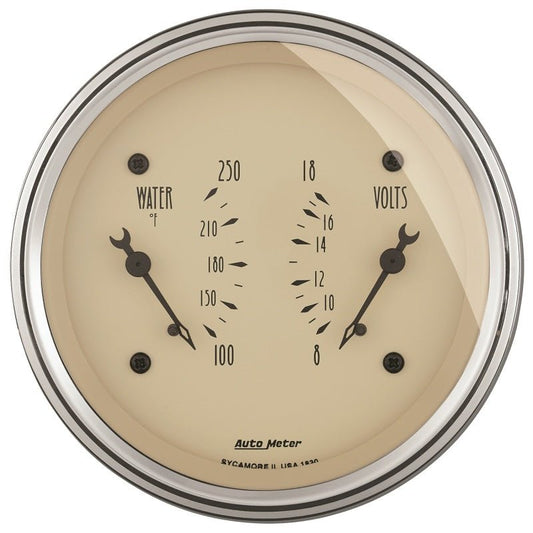 AutoMeter - AutoMeter Gauge Dual Wtmp & Volt 3-3/8in. 250 Deg. F & 18V Elec Antq Beige - Demon Performance