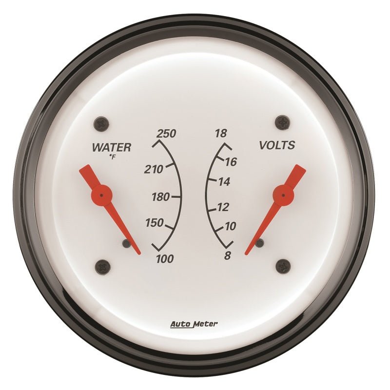 AutoMeter - AutoMeter Gauge Dual Wtmp & Volt 3-3/8in. 250 Deg. F & 18V Elec Arctic White - Demon Performance