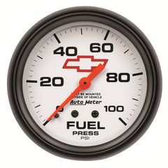 AutoMeter - AutoMeter Gauge Fuel Press 2-5/8in. 100PSI Mechanical Chevy Red Bowtie White - Demon Performance