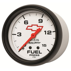AutoMeter - AutoMeter Gauge Fuel Press 2-5/8in. 15PSI Mech W/Isolator Chevy Red Bowtie White - Demon Performance