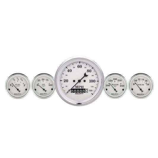 AutoMeter - AutoMeter Gauge Kit 2 Pc. Quad & Speedometer 3-3/8in. Old Tyme White - Demon Performance