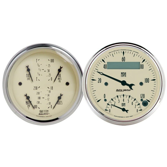 AutoMeter - AutoMeter Gauge Kit 2 Pc. Quad & Tach/Speedo 3-3/8in. Antique Beige - Demon Performance