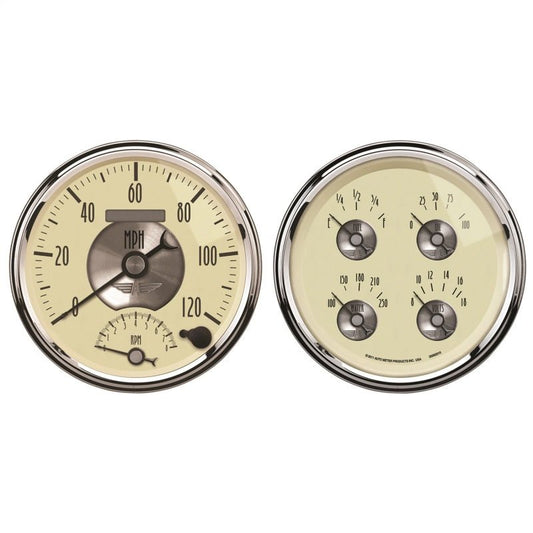 AutoMeter - AutoMeter Gauge Kit 2 Pc. Quad & Tach/Speedo 5in. Prestige Antq. Ivory - Demon Performance