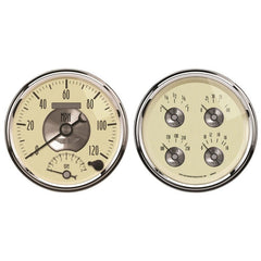 AutoMeter - AutoMeter Gauge Kit 2 Pc. Quad & Tach/Speedo 5in. Prestige Antq. Ivory - Demon Performance