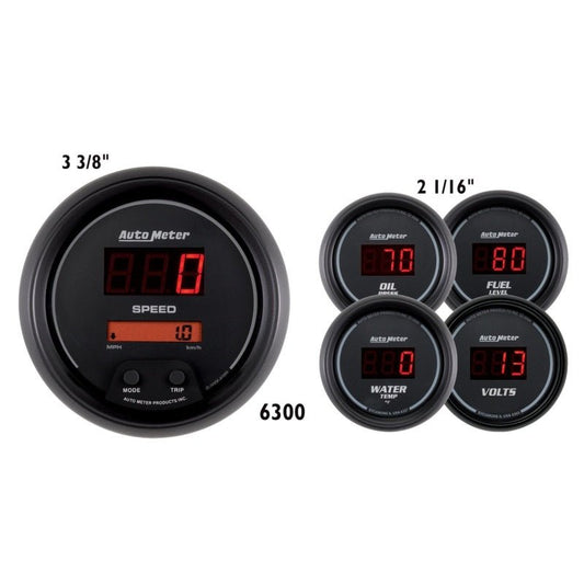 AutoMeter - AutoMeter Gauge Kit 5 Pc. 3-3/8in. & 2-1/16in. Elec Speedo Digital Black Dial W/ Red Led - Demon Performance