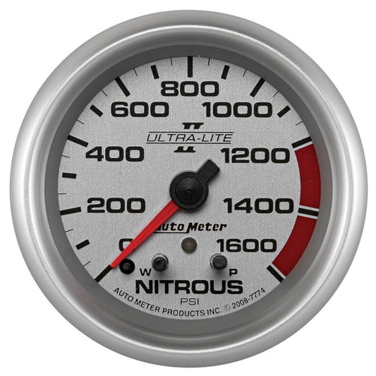 AutoMeter - AutoMeter Gauge Nitrous Press 2-5/8in. 1600PSI Stepper Motor W/ Pk & Wrn Ultra-Lite II - Demon Performance
