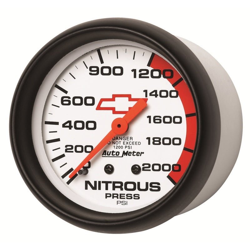 AutoMeter - AutoMeter Gauge Nitrous Pressure 2-5/8in. 2000PSI Mechanical Chevy Red Bowtie White - Demon Performance
