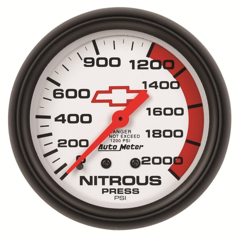AutoMeter - AutoMeter Gauge Nitrous Pressure 2-5/8in. 2000PSI Mechanical Chevy Red Bowtie White - Demon Performance