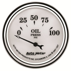 AutoMeter - AutoMeter Gauge Oil Press 2-1/16in. 100PSI Elec Old Tyme White II - Demon Performance