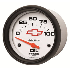 AutoMeter - AutoMeter Gauge Oil Pressure 2-5/8in. 100PSI Electric Chevy Red Bowtie White - Demon Performance