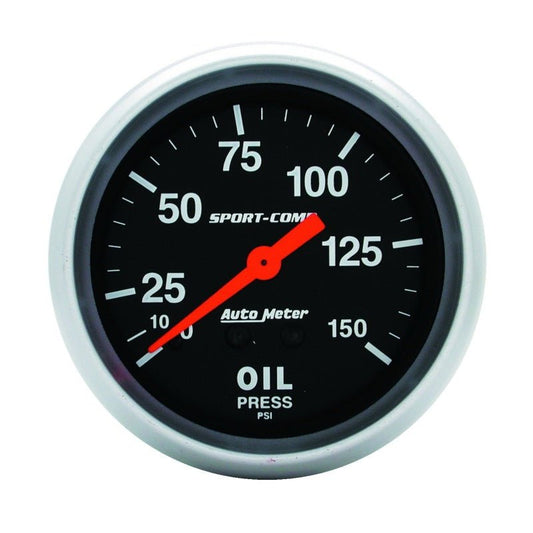 AutoMeter - AutoMeter Gauge Oil Pressure 2-5/8in. 150PSI Mechanical Sport-Comp - Demon Performance