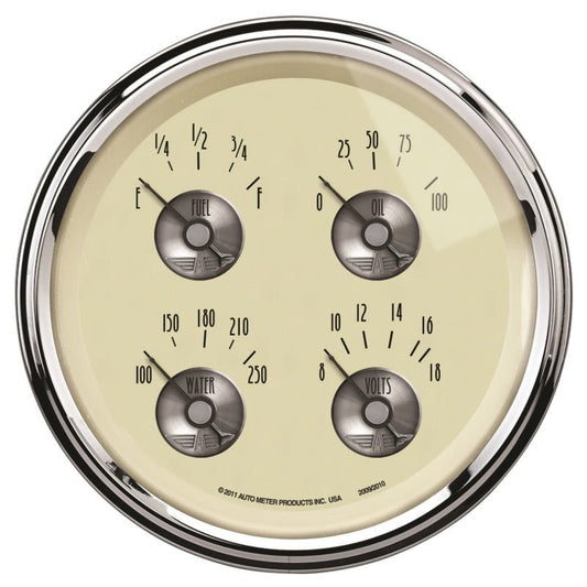 AutoMeter - AutoMeter Gauge Quad 5in. 0 Ohm(e) to 90 Ohm(f) Elec Prestige Antq. Ivory - Demon Performance