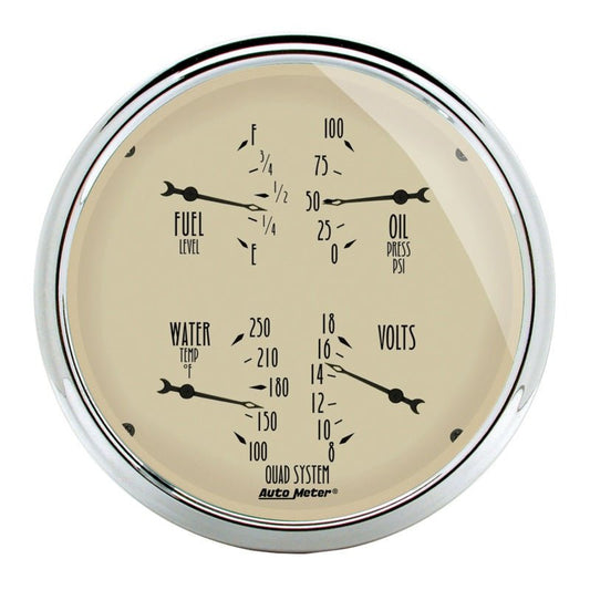 AutoMeter - AutoMeter Gauge Quad 5in. 0 Ohm(e) to 90 Ohm(f)Elec Antique Beige - Demon Performance