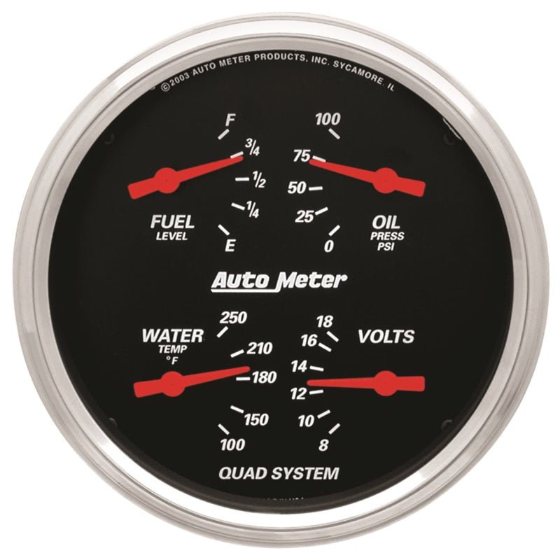 AutoMeter - AutoMeter Gauge Quad 5in. 0 Ohm(e) to 90 Ohm(f)Elec Designer Black - Demon Performance