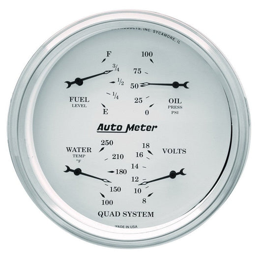 AutoMeter - AutoMeter Gauge Quad 5in. 0 Ohm(e) to 90 Ohm(f)Elec Old Tyme White - Demon Performance