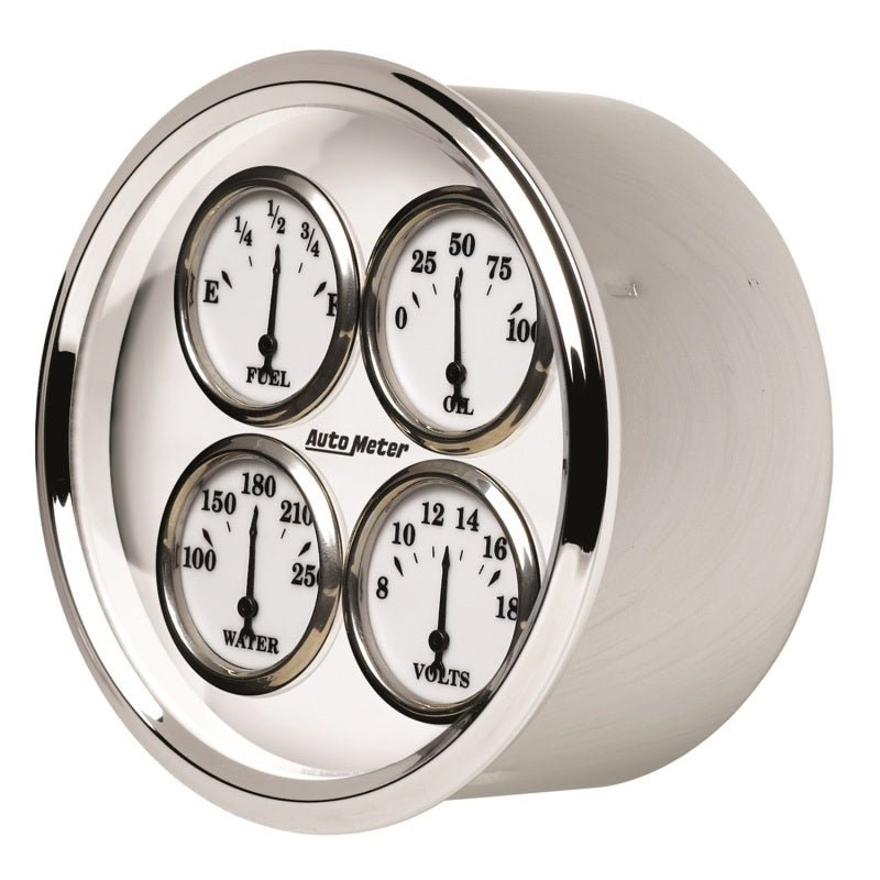 AutoMeter - AutoMeter Gauge Quad 5in. 0 Ohm(e) to 90 Ohm(f)Elec Old Tyme White II - Demon Performance