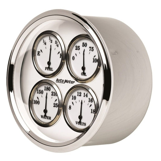 AutoMeter - AutoMeter Gauge Quad 5in. 0 Ohm(e) to 90 Ohm(f)Elec Old Tyme White II - Demon Performance