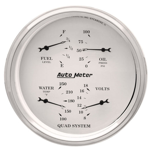 AutoMeter - AutoMeter Gauge Quad 5in. 240 Ohm(e) to 33 Ohm(f) Elec Old Tyme White - Demon Performance