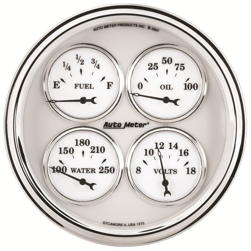 AutoMeter - AutoMeter Gauge Quad 5in. 240 Ohm(e) to 33 Ohm(f) Elec Old Tyme White II - Demon Performance