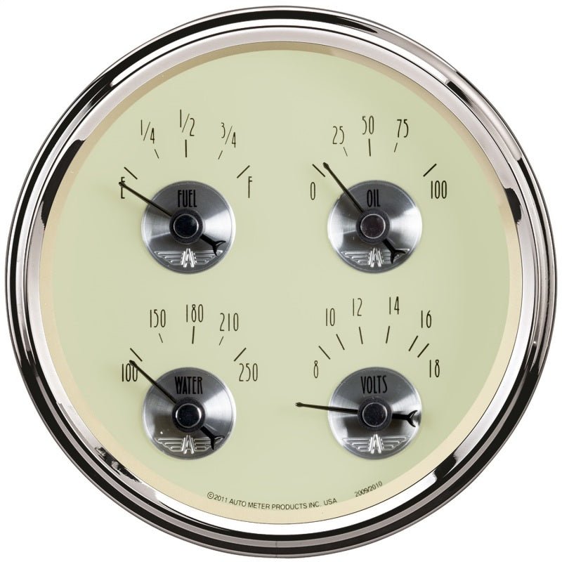 AutoMeter - AutoMeter Gauge Quad 5in. 240 Ohm(e) to 33 Ohm(f) Elec Prestige Antq. Ivory - Demon Performance