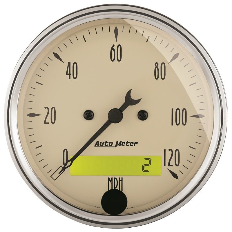 AutoMeter - AutoMeter Gauge Speedo. 3-1/8in. 120MPH Elec. Prog. W/ Lcd Odo Antq Beige - Demon Performance