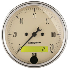 AutoMeter - AutoMeter Gauge Speedo. 3-1/8in. 120MPH Elec. Prog. W/ Lcd Odo Antq Beige - Demon Performance