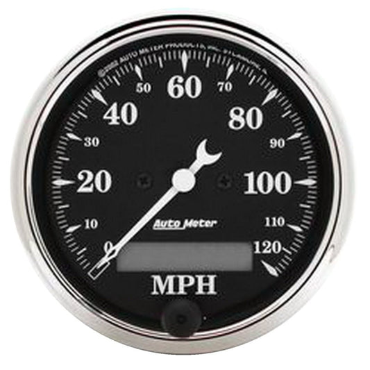 AutoMeter - AutoMeter Gauge Speedo. 3-1/8in. 120MPH Elec. Prog. W/ Lcd Odo Old Tyme Blk - Demon Performance