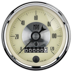 AutoMeter - AutoMeter Gauge Speedo 3-3/8in. 120MPH Elec. Program W/Wheel Odo Prestige Antq. Ivory - Demon Performance