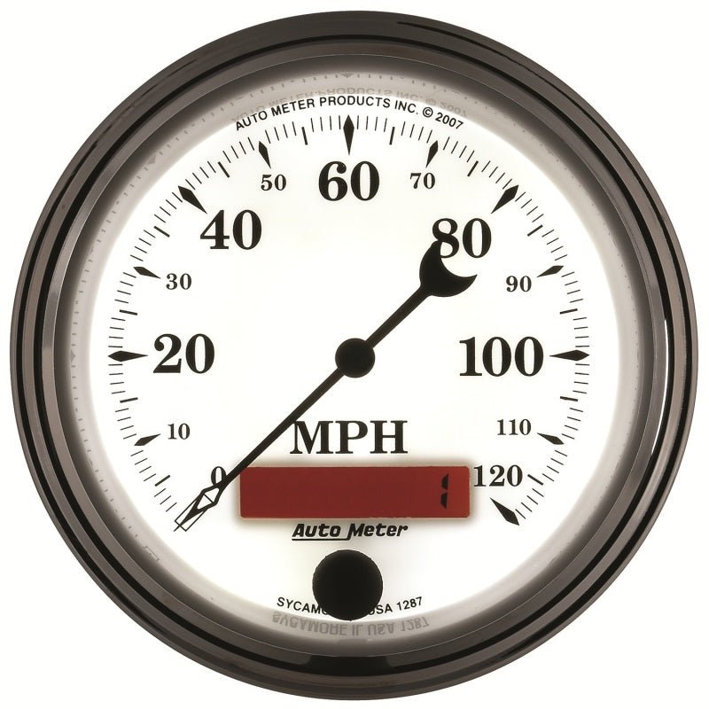 AutoMeter - AutoMeter Gauge Speedometer 3-3/8in. 120MPH Elec. Prog. W/ Lcd Odo Old Tyme Wht II - Demon Performance