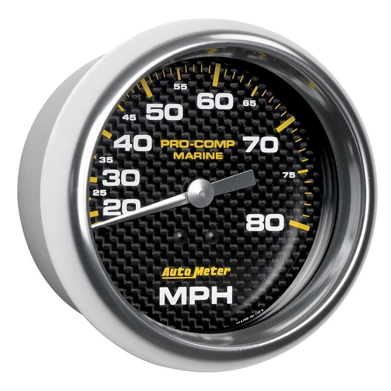 AutoMeter - Autometer Gauge Speedometer 3-3/8in 80MPH Mechanical Marine Carbon Fiber - Demon Performance