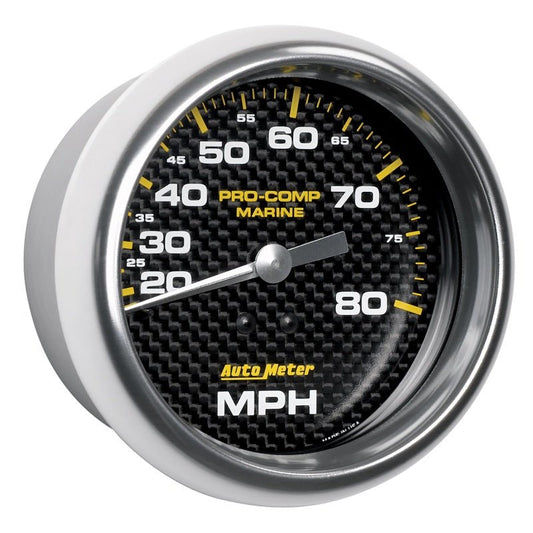 AutoMeter - Autometer Gauge Speedometer 3-3/8in 80MPH Mechanical Marine Carbon Fiber - Demon Performance