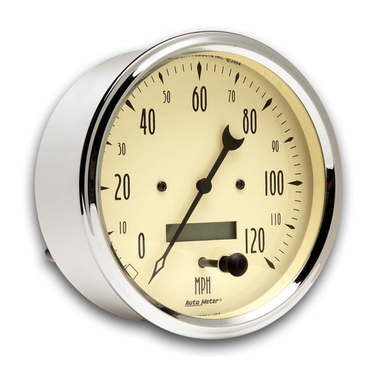 AutoMeter - AutoMeter Gauge Speedometer 5in. 120MPH Elec. Prog. W/ Lcd Odo Antique Beige - Demon Performance