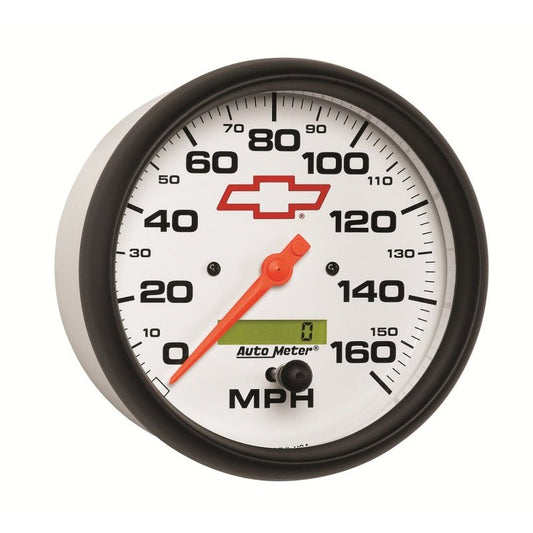 AutoMeter - AutoMeter Gauge Speedometer 5in. 160MPH Elec. Programmable Chevy Red Bowtie White - Demon Performance