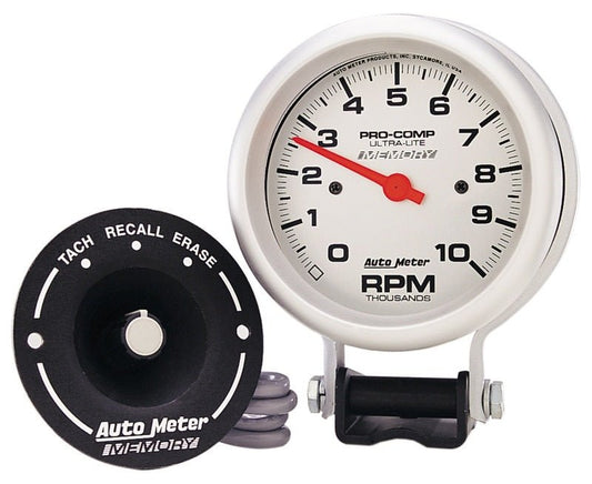 AutoMeter - AutoMeter Gauge Tachometer 3-3/4in. 10K RPM Pedestal W/ Peak Memory Ultra-Lite - Demon Performance