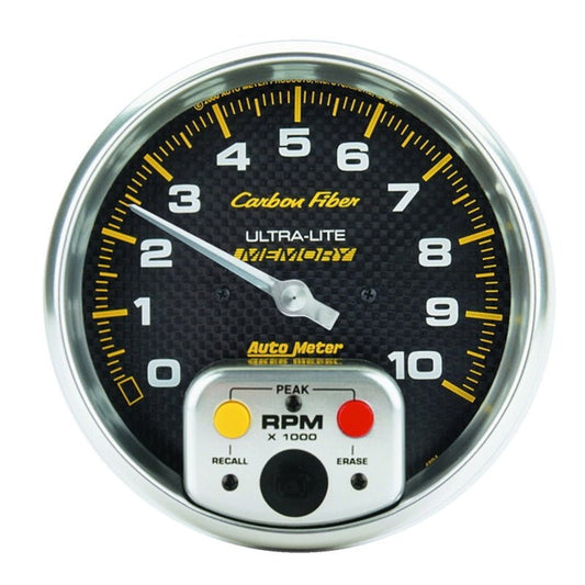 AutoMeter - AutoMeter Gauge Tachometer 5in. 10K RPM In-Dash W/ Peak Memory Carbon Fiber - Demon Performance