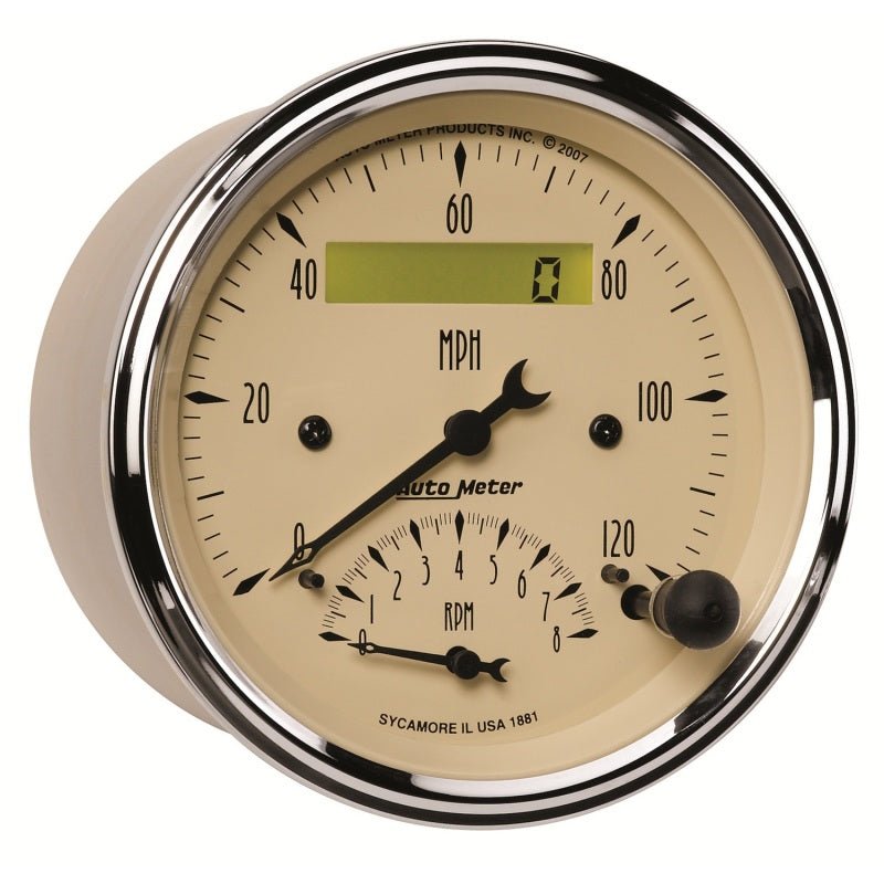 AutoMeter - AutoMeter Gauge Tach/Speedo 3-3/8in. 120MPH & 8K RPM Elec. Program. Antq Beige - Demon Performance