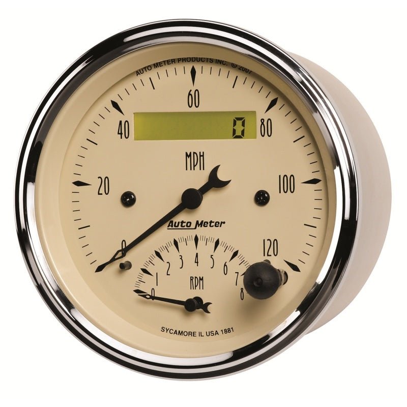 AutoMeter - AutoMeter Gauge Tach/Speedo 3-3/8in. 120MPH & 8K RPM Elec. Program. Antq Beige - Demon Performance