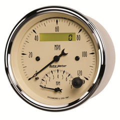 AutoMeter - AutoMeter Gauge Tach/Speedo 3-3/8in. 120MPH & 8K RPM Elec. Program. Antq Beige - Demon Performance