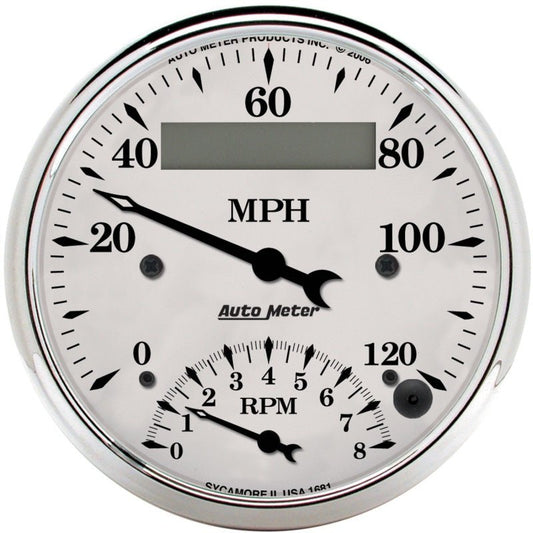 AutoMeter - AutoMeter Gauge Tach/Speedo 3-3/8in. 120MPH & 8K RPM Elec. Program. Old Tyme Wht - Demon Performance