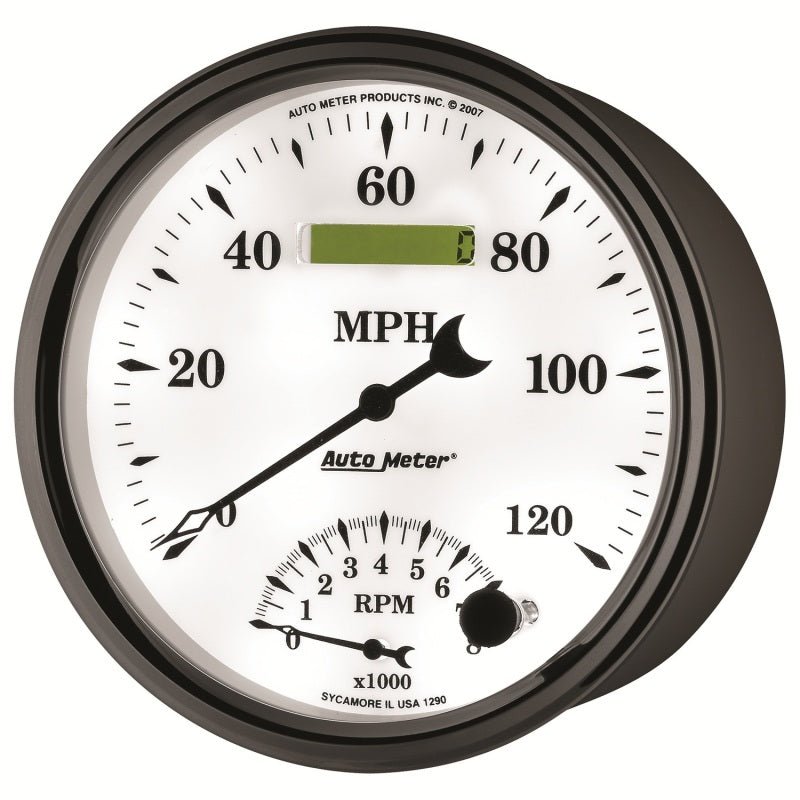 AutoMeter - AutoMeter Gauge Tach/Speedo 5in. 120MPH & 8K RPM Elec. Program Old Tyme White II - Demon Performance