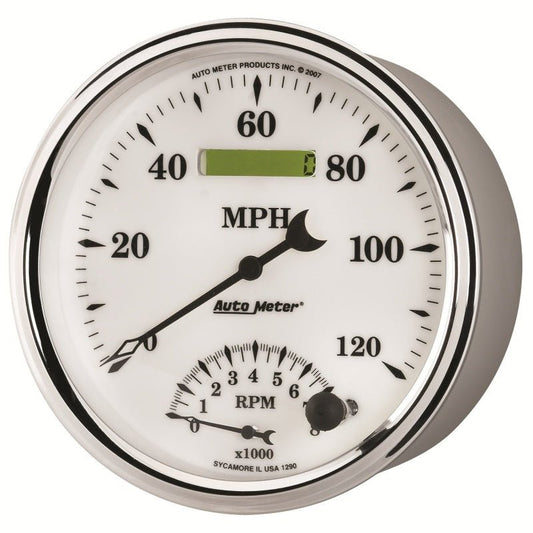 AutoMeter - AutoMeter Gauge Tach/Speedo 5in. 120MPH & 8K RPM Elec. Program Old Tyme White II - Demon Performance