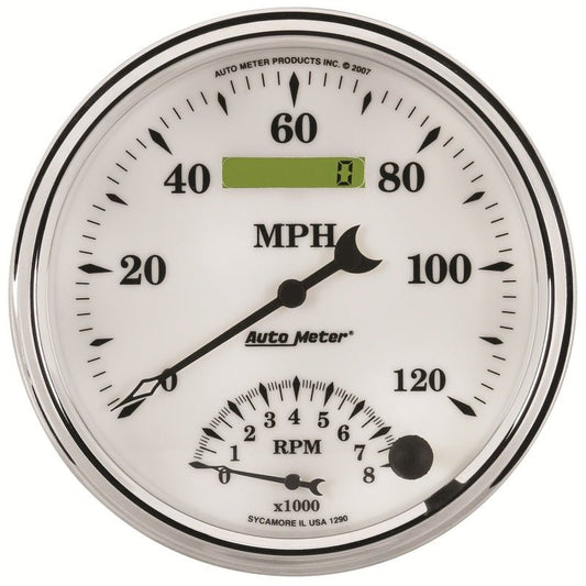 AutoMeter - AutoMeter Gauge Tach/Speedo 5in. 120MPH & 8K RPM Elec. Program Old Tyme White II - Demon Performance