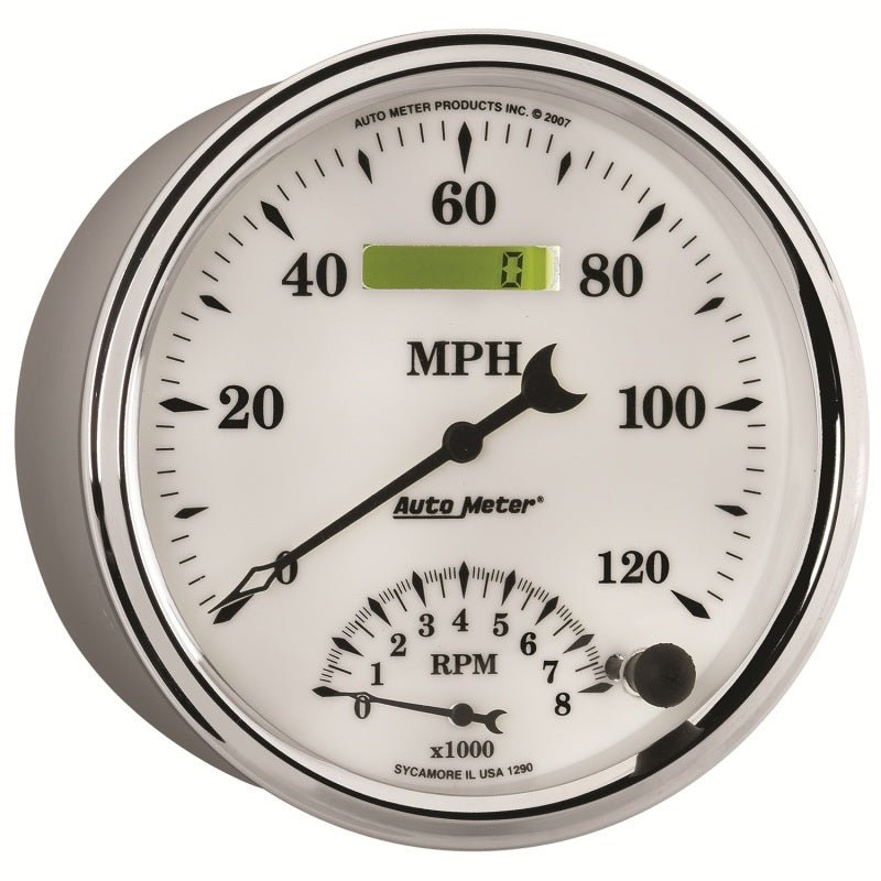 AutoMeter - AutoMeter Gauge Tach/Speedo 5in. 120MPH & 8K RPM Elec. Program Old Tyme White II - Demon Performance