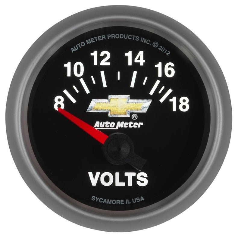 AutoMeter - AutoMeter Gauge Voltmeter 2-1/16in. 18V Electric Chevy Gold Bowtie - Demon Performance