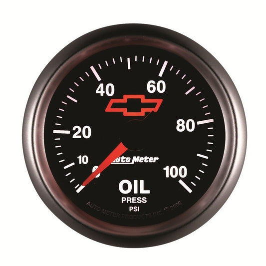 AutoMeter - Autometer GM Bowtie Black 2-1/16in 0-100 PSI Oil Pressure - Stepper Motor - Demon Performance