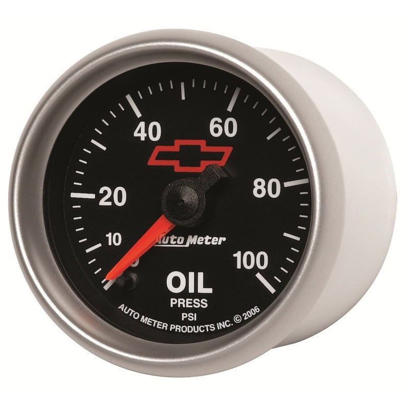 AutoMeter - Autometer GM Bowtie Black 2-1/16in 0-100 PSI Oil Pressure - Stepper Motor - Demon Performance