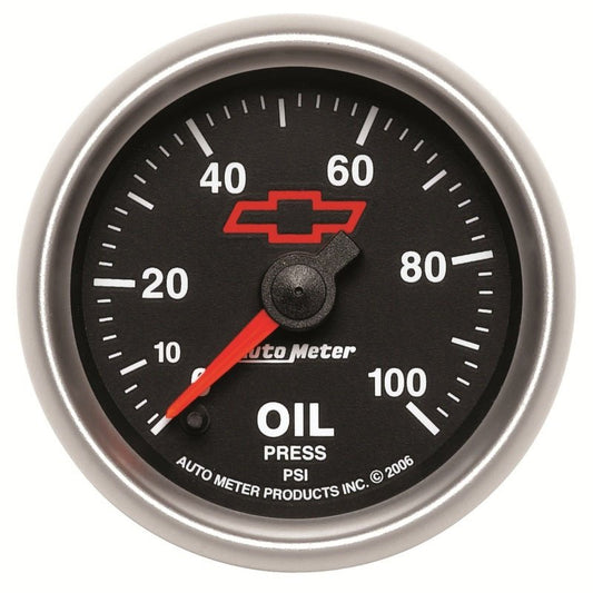 AutoMeter - Autometer GM Bowtie Black 2-1/16in 0-100 PSI Oil Pressure - Stepper Motor - Demon Performance