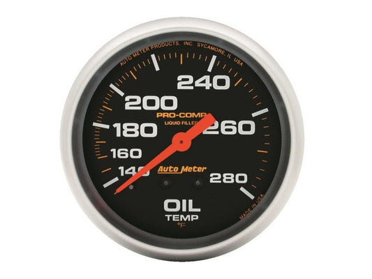 AutoMeter - Autometer Liquid Filled Mechanical 66.7mm 140-280 deg F Oil Termperature Gauge Includes 12 ft Tubing - Demon Performance